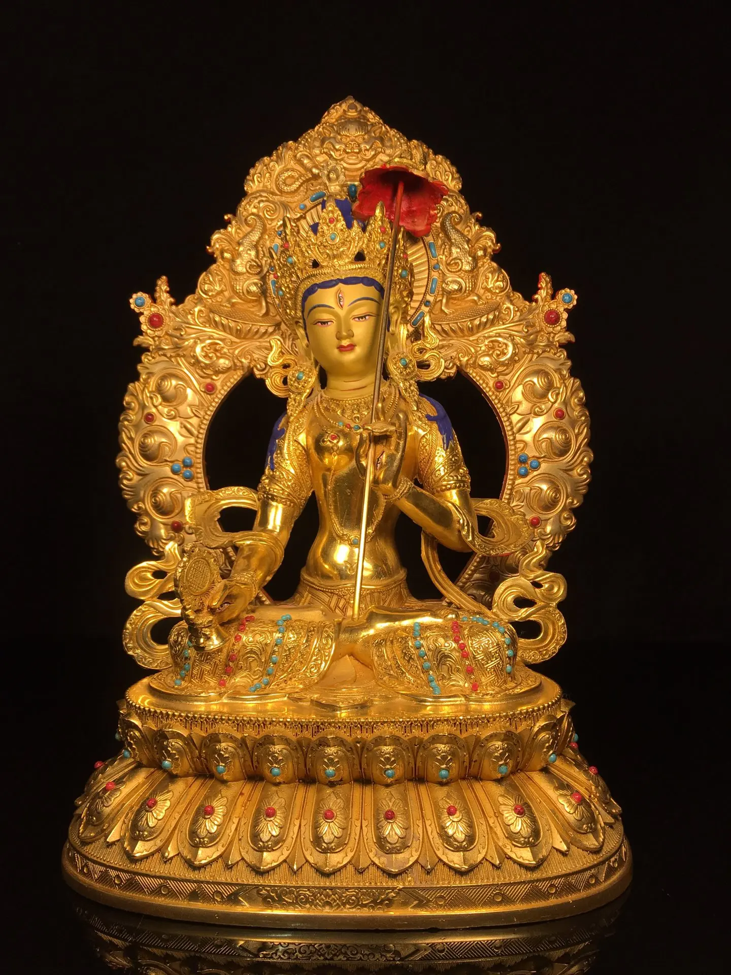 14"Old Bronze Gilded Painted Face Dapeng pattern backlight ushnisha sitatapatra Lotus Buddha Terrace Sitting Buddha Amitabha
14"Old Bronze Gilded Painted Face Dapeng pattern backlight ushnisha sitatapatra Lotus Buddha Terrace Sitting Buddha Amitabha