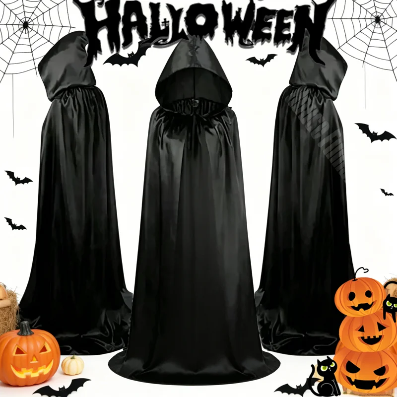 Halloween Hooded Cloak Soft Unisex Black Robe Witch Long Cape Cosplay Costume Prop Party Performance Supplies Holiday Decoration
Halloween Hooded Cloak Soft Unisex Black Robe Witch Long Cape Cosplay Costume Prop Party Performance Supplies Holiday Decoration