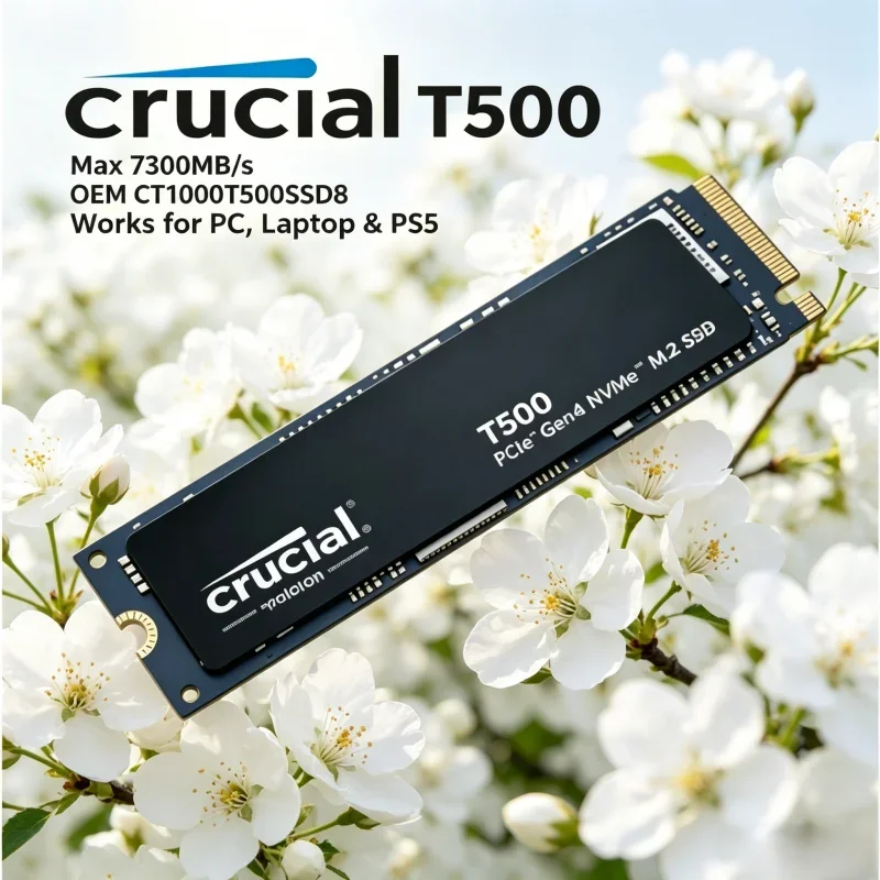 M.2 2280 PCIe 4.0 NVMe Gaming SSD, 1TB Crucial T500, 7300MB/s Max, OEM CT1000T500SSD8, Compatible with PC, Laptop & PS5
M.2 2280 PCIe 4.0 NVMe Gaming SSD, 1TB Crucial T500, 7300MB/s Max, OEM CT1000T500SSD8, Compatible with PC, Laptop & PS5