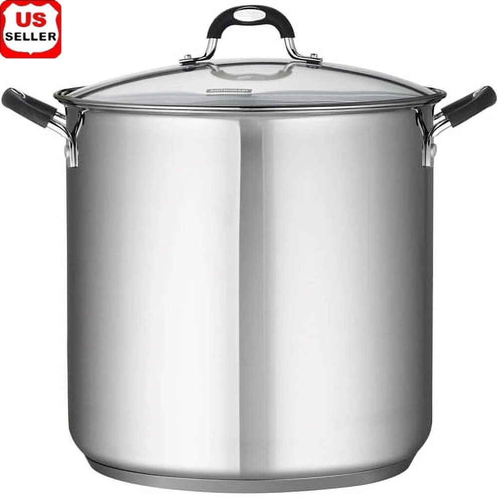 22 Quart Stainless Steel Stock Pot with Clear Glass Lid Tri-Ply Base Ergonomic Handles Dishwasher Safe Induction Compatible
22 Quart Stainless Steel Stock Pot with Clear Glass Lid Tri-Ply Base Ergonomic Handles Dishwasher Safe Induction Compatible
