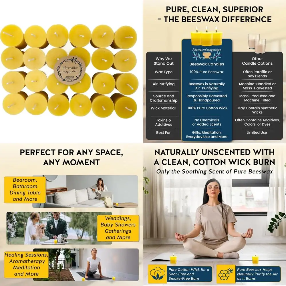 Natural Beeswax Votive Candles - 24 Pack - Handcrafted - Aromatherapy - 15-Hour Burn Time - Paraffin-Free for Worship, Meditatio
Natural Beeswax Votive Candles - 24 Pack - Handcrafted - Aromatherapy - 15-Hour Burn Time - Paraffin-Free for Worship, Meditatio