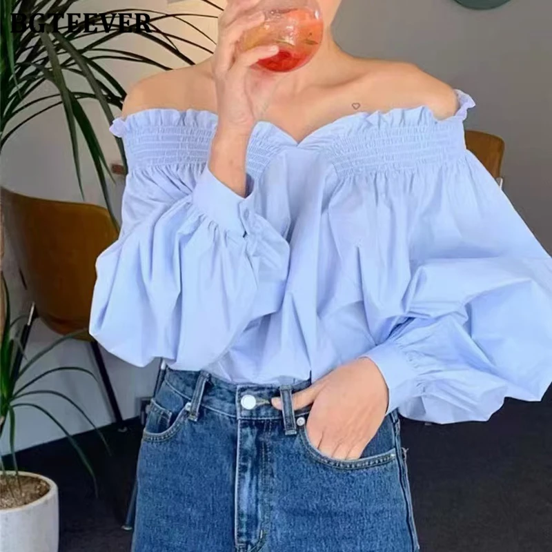 BGTEEVER Spring Summer Fashion Women Slash Neck Blouses Shirts Stylish Lantern Sleeve Loose Female Pullovers Shirts Ladies Tops
BGTEEVER Spring Summer Fashion Women Slash Neck Blouses Shirts Stylish Lantern Sleeve Loose Female Pullovers Shirts Ladies Tops