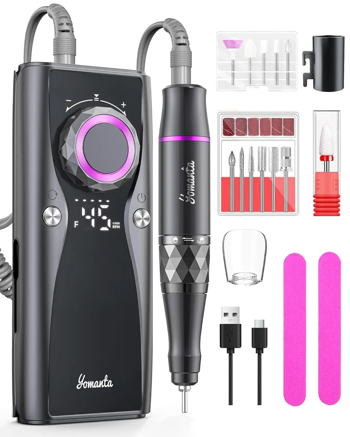 45,000 RPM USB Rechargeable Nail Drill Kit with 12 Bits for Acrylic/Gel Nails - Portable Manicure Tool for Salon/Home
45,000 RPM USB Rechargeable Nail Drill Kit with 12 Bits for Acrylic/Gel Nails - Portable Manicure Tool for Salon/Home