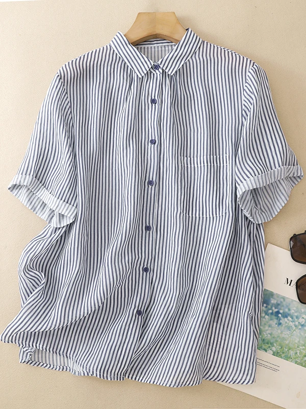 Summer 2026 New Style Women's plus Size Cotton Linen Shirt Breathable Short Sleeve Turn-down Collar Striped Casual Comfortable
Summer 2026 New Style Women's plus Size Cotton Linen Shirt Breathable Short Sleeve Turn-down Collar Striped Casual Comfortable