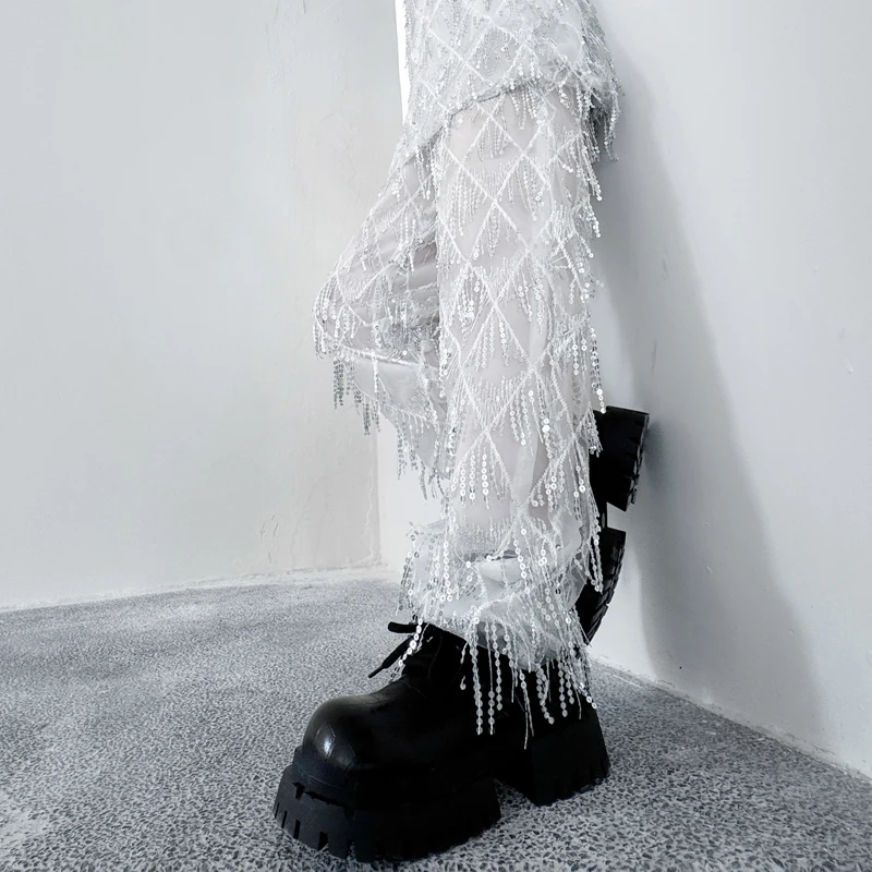 Модные длинные брюки унисекс в стиле хип-хоп с бахромой и бусинами для сценических выступлений, с отворотами, трендовые
Модные длинные брюки унисекс в стиле хип-хоп с бахромой и бусинами для сценических выступлений, с отворотами, трендовые