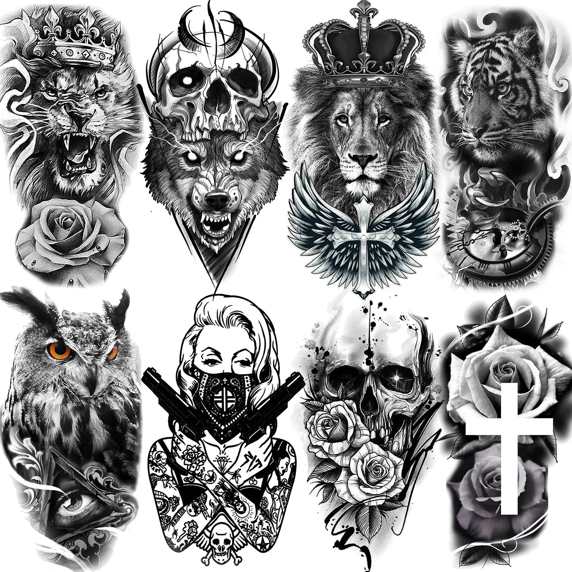 8 Sheets Large Cross Lion Temporary Tattoos For Women Men Fake Body Art Tattoo Sticker Black Tiger Skull Wolf Rose Tatoos Decal
8 Sheets Large Cross Lion Temporary Tattoos For Women Men Fake Body Art Tattoo Sticker Black Tiger Skull Wolf Rose Tatoos Decal