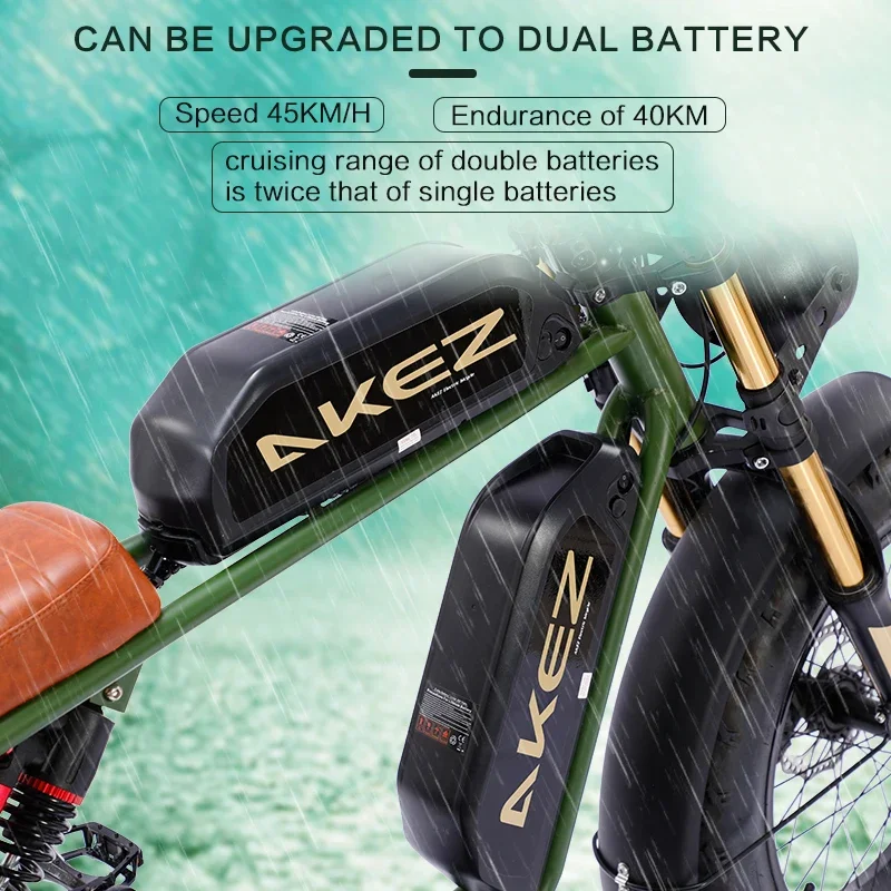 US Warehouse 2025 AKEZ 48V 750W Dual Motor Electric Bike with 26Ah Battery, Powerful Fat Tire Off-Road E-Bike for Adults
US Warehouse 2025 AKEZ 48V 750W Dual Motor Electric Bike with 26Ah Battery, Powerful Fat Tire Off-Road E-Bike for Adults