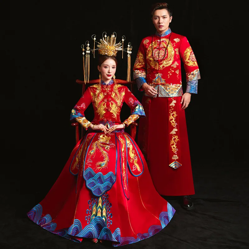 Oriental Vintage Wedding Dress Couple Embroidery Phoenix Cheongsam Refined Banquet Stylish Elegant Bride китайская одежда
Oriental Vintage Wedding Dress Couple Embroidery Phoenix Cheongsam Refined Banquet Stylish Elegant Bride китайская одежда