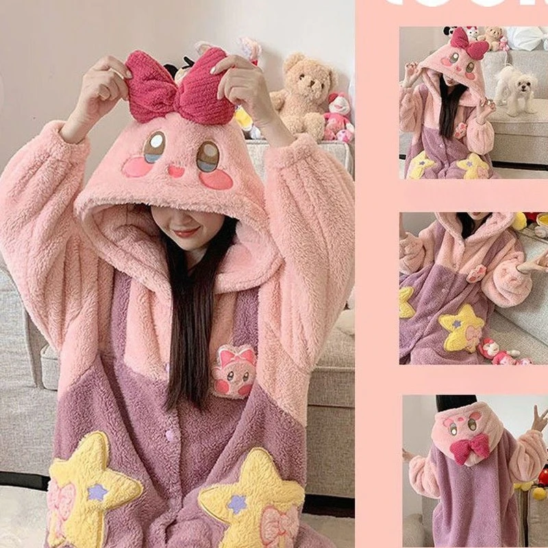 Kirby Autumn Women Warm Sleepwear Pajamas Winter Coral Fleece Sleeve Dresses Bathrobe Night-robe Casual Pajama Kawaii Homewear
Kirby Autumn Women Warm Sleepwear Pajamas Winter Coral Fleece Sleeve Dresses Bathrobe Night-robe Casual Pajama Kawaii Homewear
