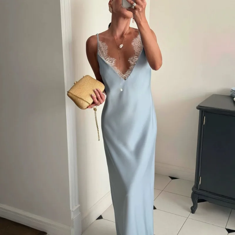 Luxury Lace Patchwork Deep V-neck Maxi Dress Sexy Slim Spaghetti-Strap Dress for Women Party Evening Gown Vestido Long Dresses
Luxury Lace Patchwork Deep V-neck Maxi Dress Sexy Slim Spaghetti-Strap Dress for Women Party Evening Gown Vestido Long Dresses