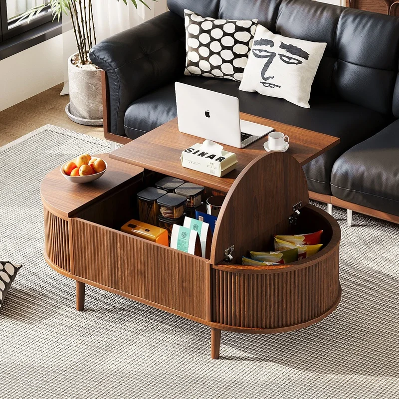 Minimalist Oval Lift-Top Coffee Table with Hidden Storage and Wood Grain Finish
Minimalist Oval Lift-Top Coffee Table with Hidden Storage and Wood Grain Finish