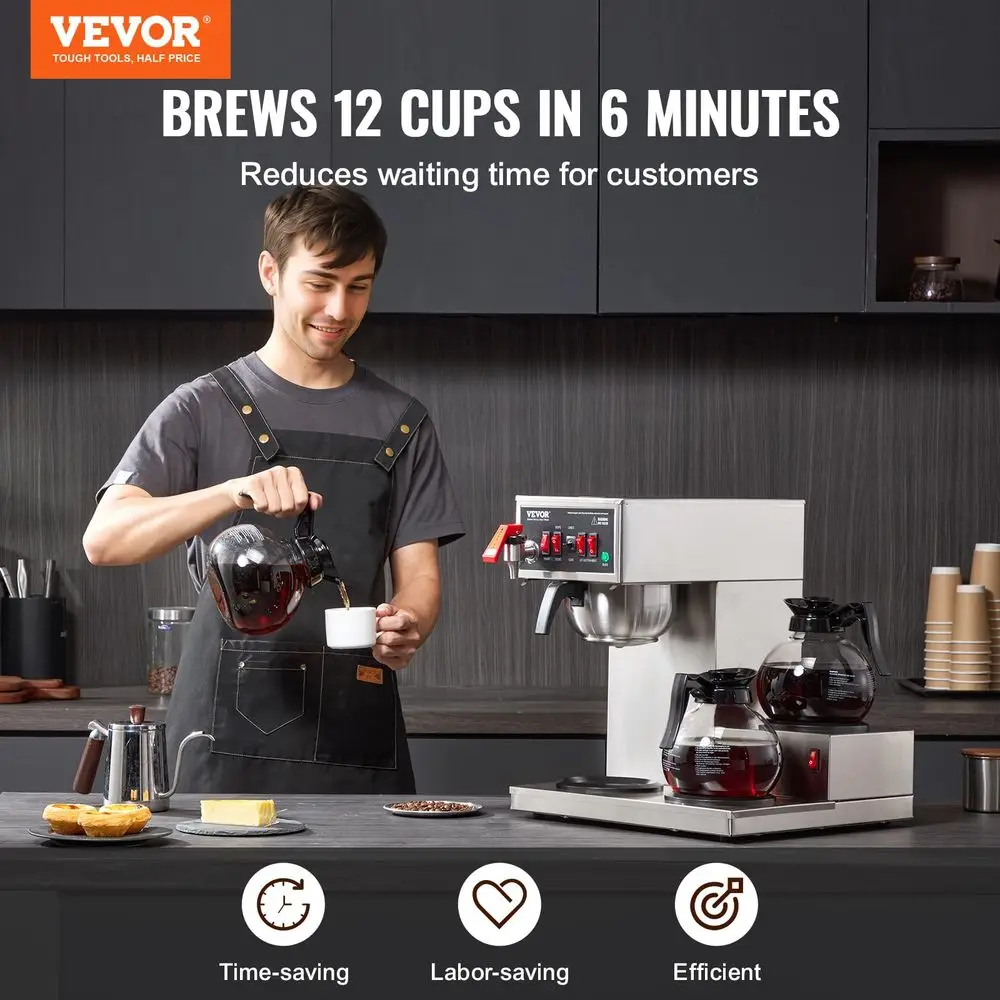 12 Cups Commercial Drip Coffee Maker, Coffee Maker Machine with 3 Glass Carafes and 3 Warmer Plates, Stainless Steel Pour Over
12 Cups Commercial Drip Coffee Maker, Coffee Maker Machine with 3 Glass Carafes and 3 Warmer Plates, Stainless Steel Pour Over