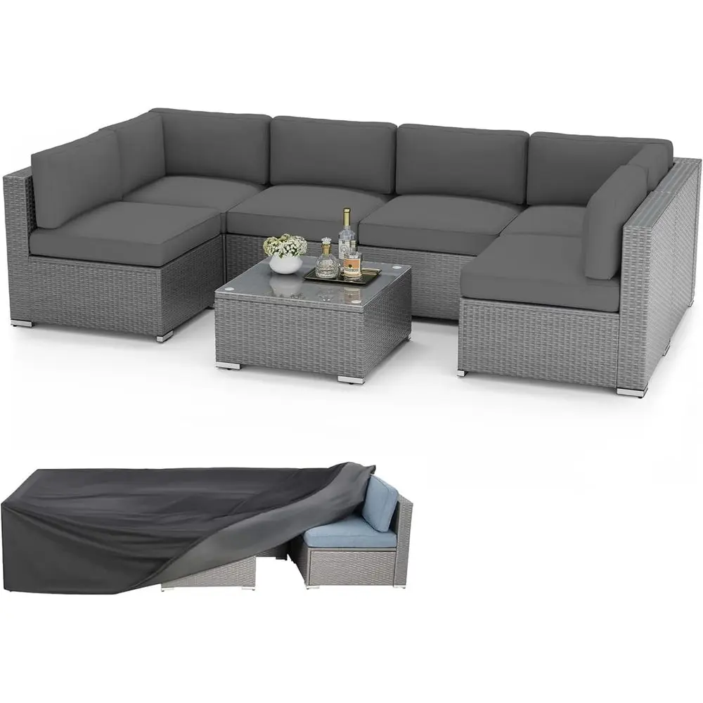 8-Piece Grey Wicker Outdoor Patio Sectional Sofa Set with Cushions and Tempered Glass Table
8-Piece Grey Wicker Outdoor Patio Sectional Sofa Set with Cushions and Tempered Glass Table