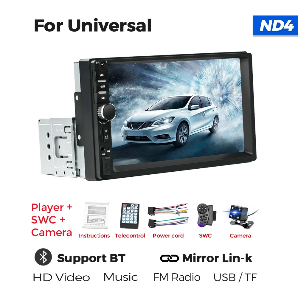 ND4 1Din Car Radio HD 7" Touch Screen Stereo BT 12V 1 Din FM ISO Power Aux Input Auto MP5 Video Player SD/TF USB SWC Rear Camera
ND4 1Din Car Radio HD 7" Touch Screen Stereo BT 12V 1 Din FM ISO Power Aux Input Auto MP5 Video Player SD/TF USB SWC Rear Camera