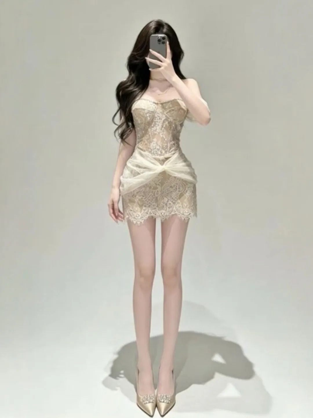 Elegant Lace Trim Dress Sexy Shoulder Bared mid Rise Slim Fit Skirt for Summer City Commuting Street Style Church Date Business
Elegant Lace Trim Dress Sexy Shoulder Bared mid Rise Slim Fit Skirt for Summer City Commuting Street Style Church Date Business