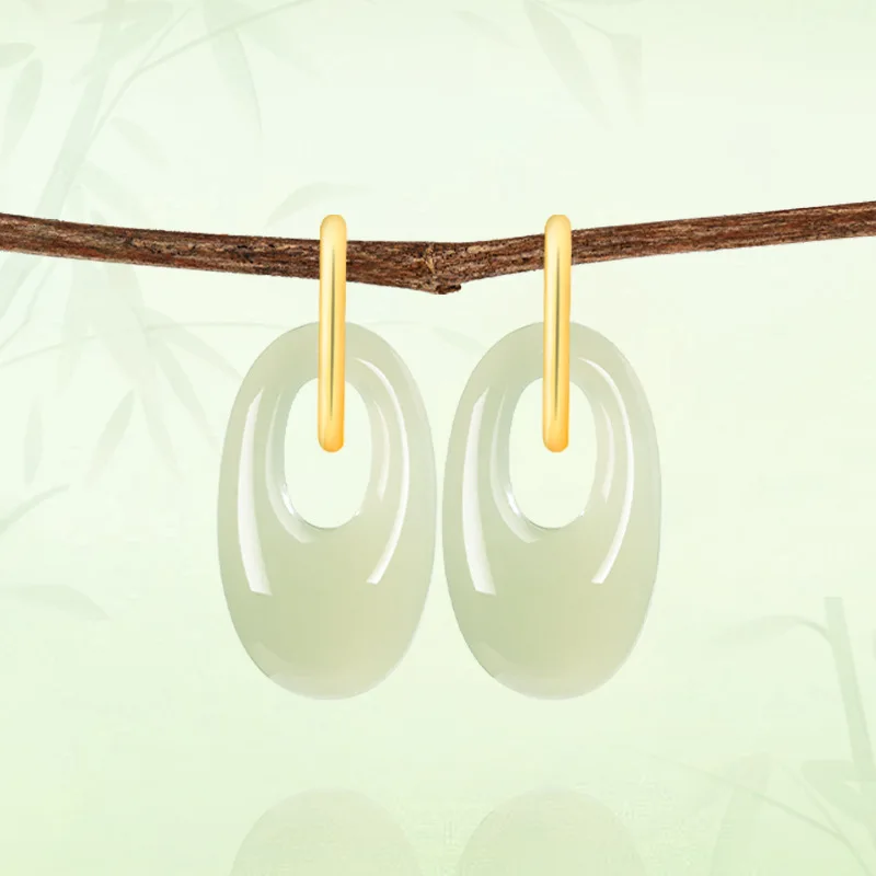 Whispering Jade Earrings - Hetian Oval Dangle, Gold Accent Jewelry Gift For Women
Whispering Jade Earrings - Hetian Oval Dangle, Gold Accent Jewelry Gift For Women