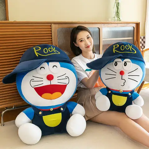 30/40/50/60cm Cute Doraemon Plush Toy Wearing Rock Cap Blue Anime Stuffed Doll Birthday Gift Kawaii Home Decor Sofa Hug Pillow