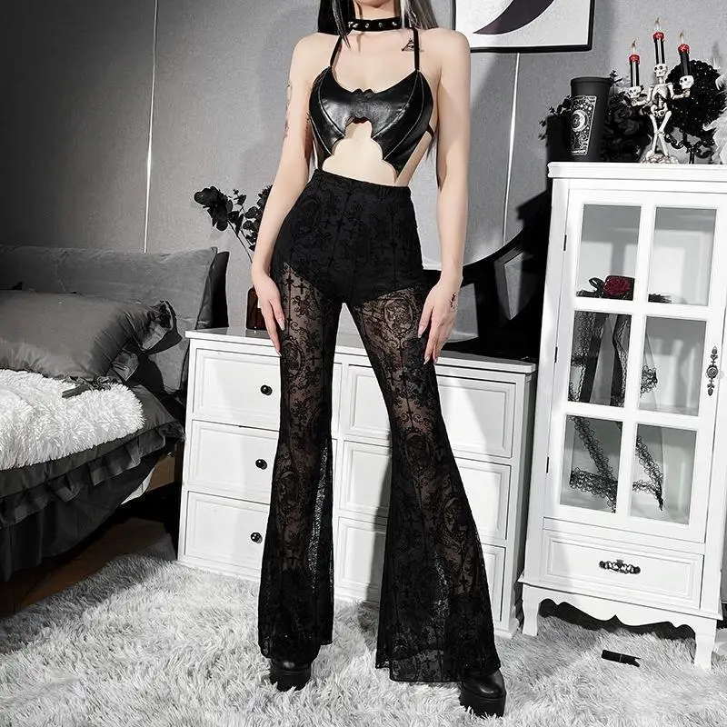Goth Dark Vintage Mall Gothic Sexy Flare Pants Grunge See Through Mesh High Waist Women pants Punk Slim Alt Clothing Halloween
Goth Dark Vintage Mall Gothic Sexy Flare Pants Grunge See Through Mesh High Waist Women pants Punk Slim Alt Clothing Halloween