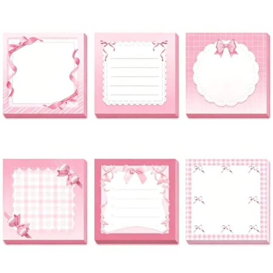 Bow Sticky Notes, 6 Pads Pink Self-Stick Note Set, 3''x3 ''Square Memo Pads, 30 Sheets Per Pad, Cute Desk Accessories for Women
Bow Sticky Notes, 6 Pads Pink Self-Stick Note Set, 3''x3 ''Square Memo Pads, 30 Sheets Per Pad, Cute Desk Accessories for Women