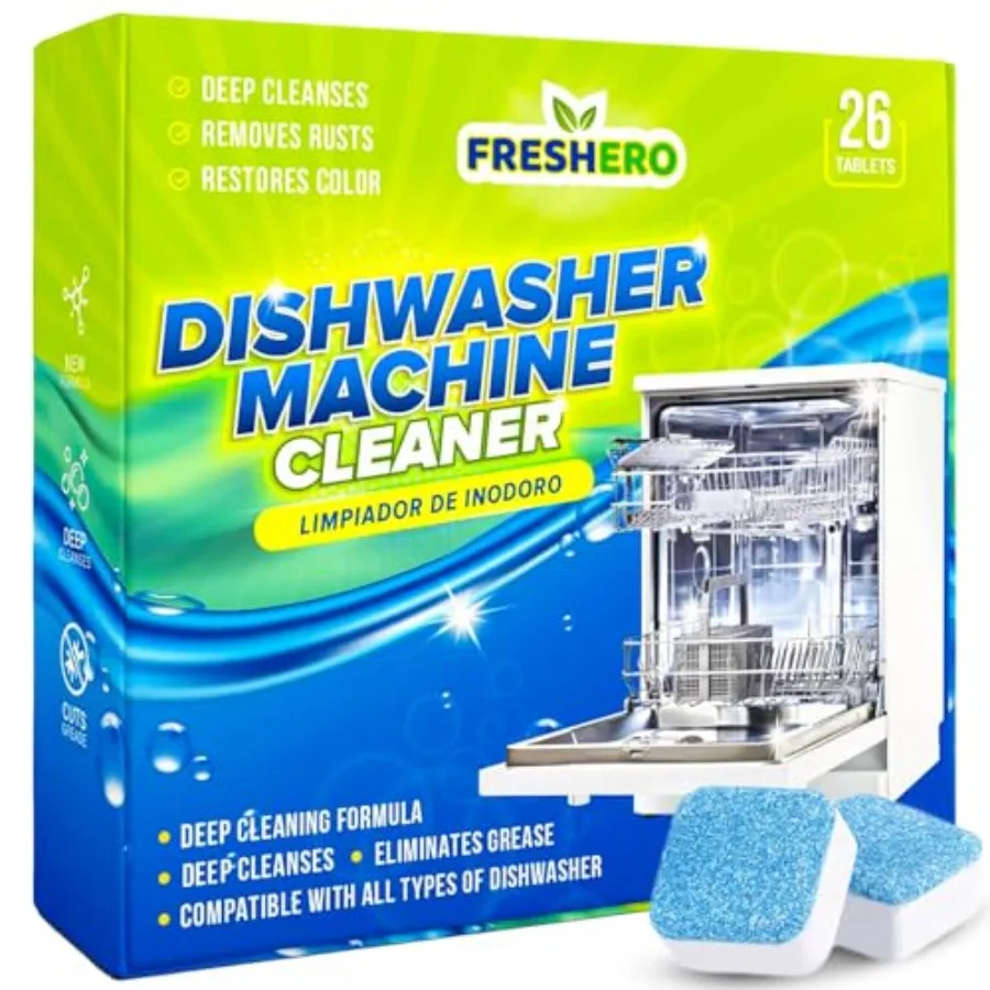 Freshero Dishwasher Cleaner and Deodorizer Tablets 26-Pack, Deep Cleaning Descaler for Dishwasher Machine, Heavy Duty, Septic S
Freshero Dishwasher Cleaner and Deodorizer Tablets 26-Pack, Deep Cleaning Descaler for Dishwasher Machine, Heavy Duty, Septic S