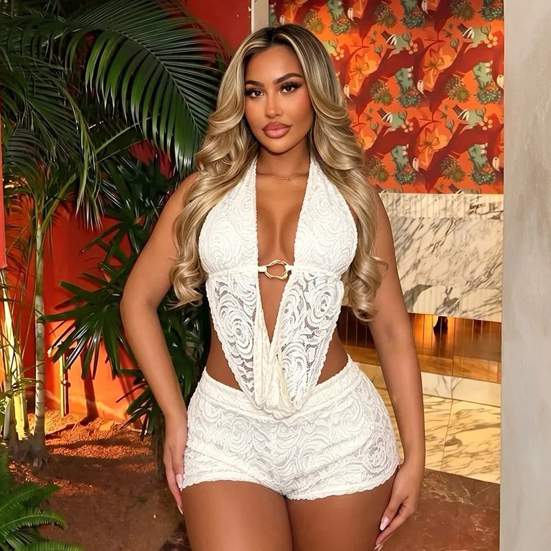 STYLISH LADY White Lace Halter Top and High Waist Shorts Two Piece Set Sexy Backless Co Ord Outfit Women Summer Party Clubwear
STYLISH LADY White Lace Halter Top and High Waist Shorts Two Piece Set Sexy Backless Co Ord Outfit Women Summer Party Clubwear