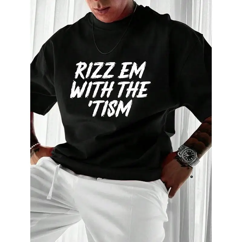 Urban Streetwear T-shirt for Men – Bold ‘Rizz Em With The ‘Tism’ Graphic, Trendy Oversized Casual Tee, Summer Fashion
Urban Streetwear T-shirt for Men – Bold ‘Rizz Em With The ‘Tism’ Graphic, Trendy Oversized Casual Tee, Summer Fashion
