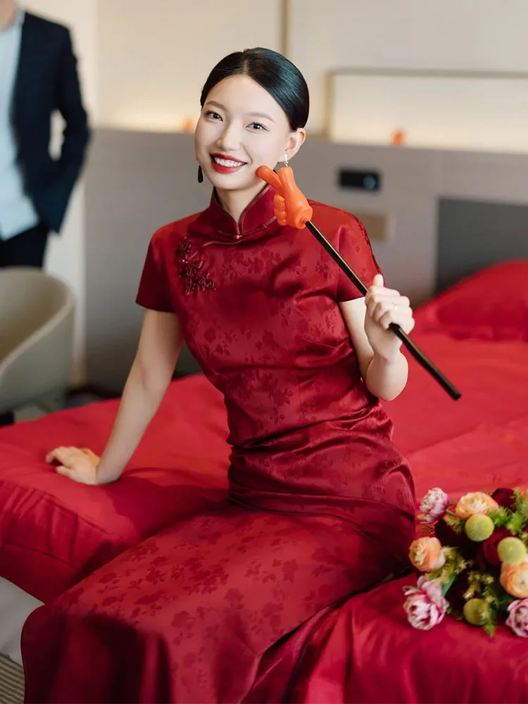 Ele Chinese Sle Qipao Dr Wedding Engagement Ceremony Evening Gown Women's Faionable Long Sve Zipper Evening Dr
Ele Chinese Sle Qipao Dr Wedding Engagement Ceremony Evening Gown Women's Faionable Long Sve Zipper Evening Dr