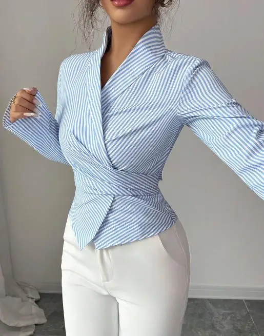 2026 Elegant New Fashion Casual Autumn Striped Long Sleeved Shirt Temperament Tie Shirt Cardigan for Women
2026 Elegant New Fashion Casual Autumn Striped Long Sleeved Shirt Temperament Tie Shirt Cardigan for Women