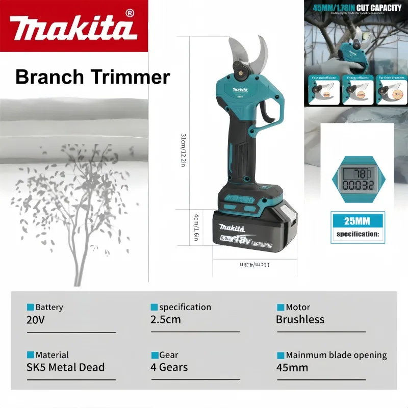 100% Makita 18V Brushless Cordless Pruning Shears:Perfect Tool for Easy and Accurate Fruit Tree&Branch Trimming in Gardens.
100% Makita 18V Brushless Cordless Pruning Shears:Perfect Tool for Easy and Accurate Fruit Tree&Branch Trimming in Gardens.