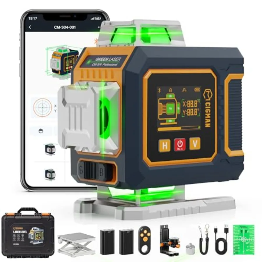 16 Lines Green Laser Level 4×360° Self Leveling Side LCD Bluetooth App Remote Pulse Mode for Receiver 2×Li-ion USB-C Lif
16 Lines Green Laser Level 4×360° Self Leveling Side LCD Bluetooth App Remote Pulse Mode for Receiver 2×Li-ion USB-C Lif