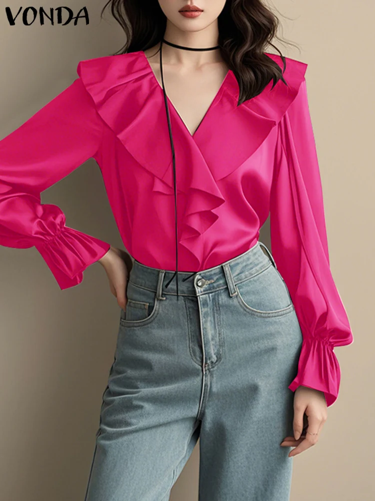2025 Spring V-Neck Women Elegant Ruffled Blouses Blusas VONDA Long Sleeve Korean Style Tunics Casual Solid Blusas Oversized
2025 Spring V-Neck Women Elegant Ruffled Blouses Blusas VONDA Long Sleeve Korean Style Tunics Casual Solid Blusas Oversized