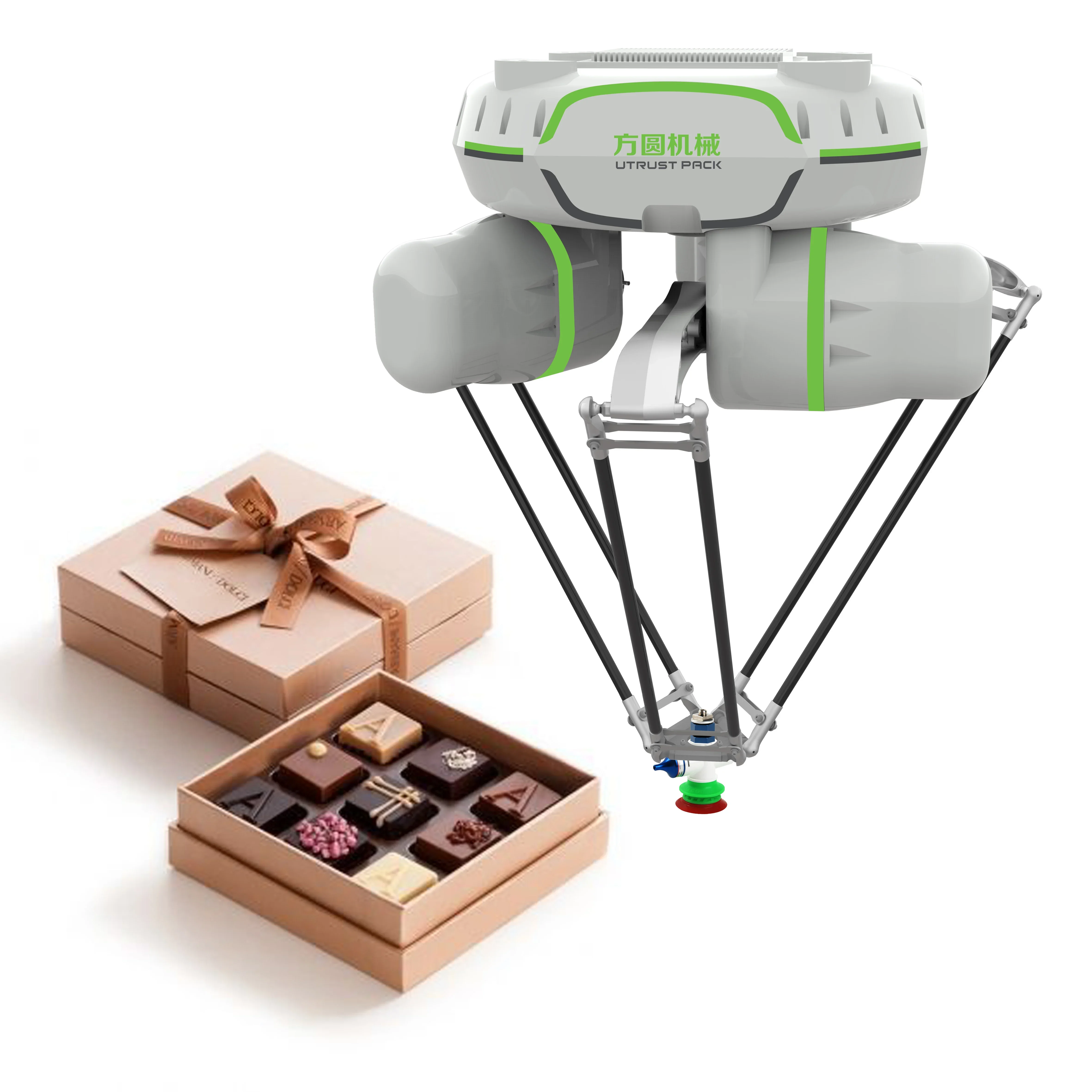 Spider 4-Axis Parallel Robot Delta Robot for sorting dessert cake pastry chocolate bar direct drive servo motor
Spider 4-Axis Parallel Robot Delta Robot for sorting dessert cake pastry chocolate bar direct drive servo motor