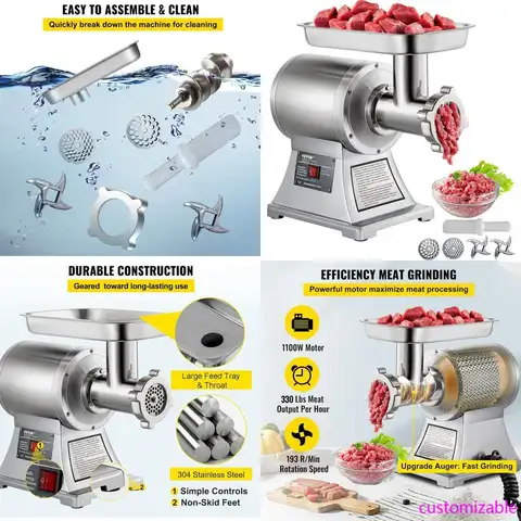 Industrial-Grade VEVOR Electric Meat Grinder with 550 Pounds per Hour Capacity and 1100 Watts Power, ETL Certified Heavy Duty Co