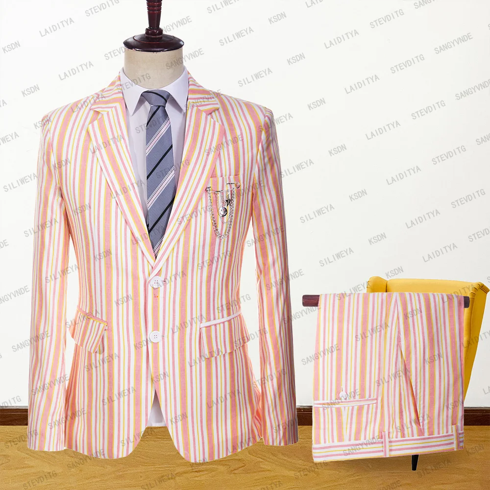 2023 Summer Men Suit Leisure White Orange Red Stripe Pattern Linen Notehed Lapel Formal Business 2 Pcs Set Fashion Jacket Pants
2023 Summer Men Suit Leisure White Orange Red Stripe Pattern Linen Notehed Lapel Formal Business 2 Pcs Set Fashion Jacket Pants