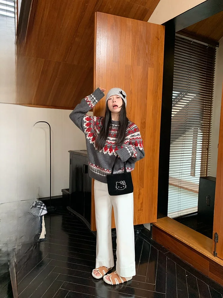 Loose Fit round Ne Knitted Sweater Women's Full Wool Ice Island Deer Pattern Color Blo Diamond id Design Sweet Sle
Loose Fit round Ne Knitted Sweater Women's Full Wool Ice Island Deer Pattern Color Blo Diamond id Design Sweet Sle