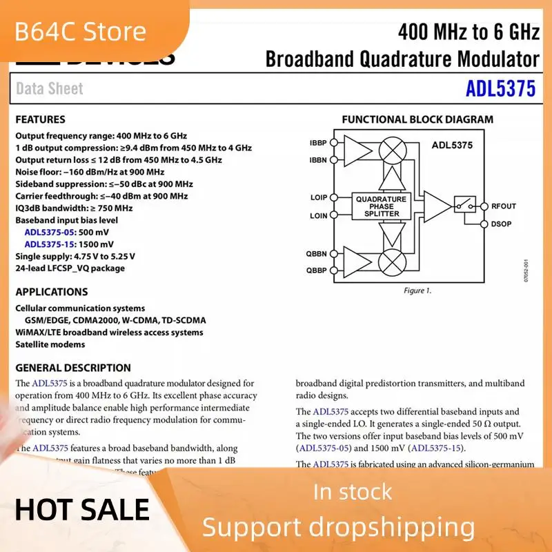 B64C ADL5375 Высокопроизводительный модуль модуляции IQ Широкополосный квадратурный модулятор Микшер 6 ГГц диапазон с LO Barron
B64C ADL5375 Высокопроизводительный модуль модуляции IQ Широкополосный квадратурный модулятор Микшер 6 ГГц диапазон с LO Barron