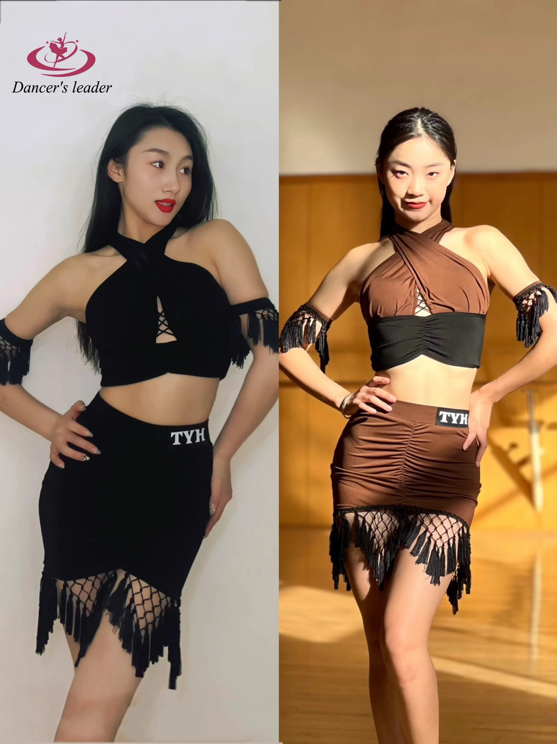 Latin Dance Dress Cross Strap Short Top Pleated Net Knot Dress Black Brown suit Women's Dance Performance
Latin Dance Dress Cross Strap Short Top Pleated Net Knot Dress Black Brown suit Women's Dance Performance