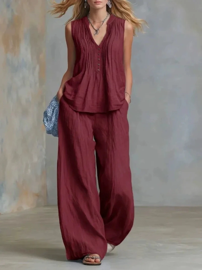 Plus Size New Women's Fashion Solid Color Two Piece Set V-neck Shrink Fold Sleeveless Top Loose Casual Pants
Plus Size New Women's Fashion Solid Color Two Piece Set V-neck Shrink Fold Sleeveless Top Loose Casual Pants