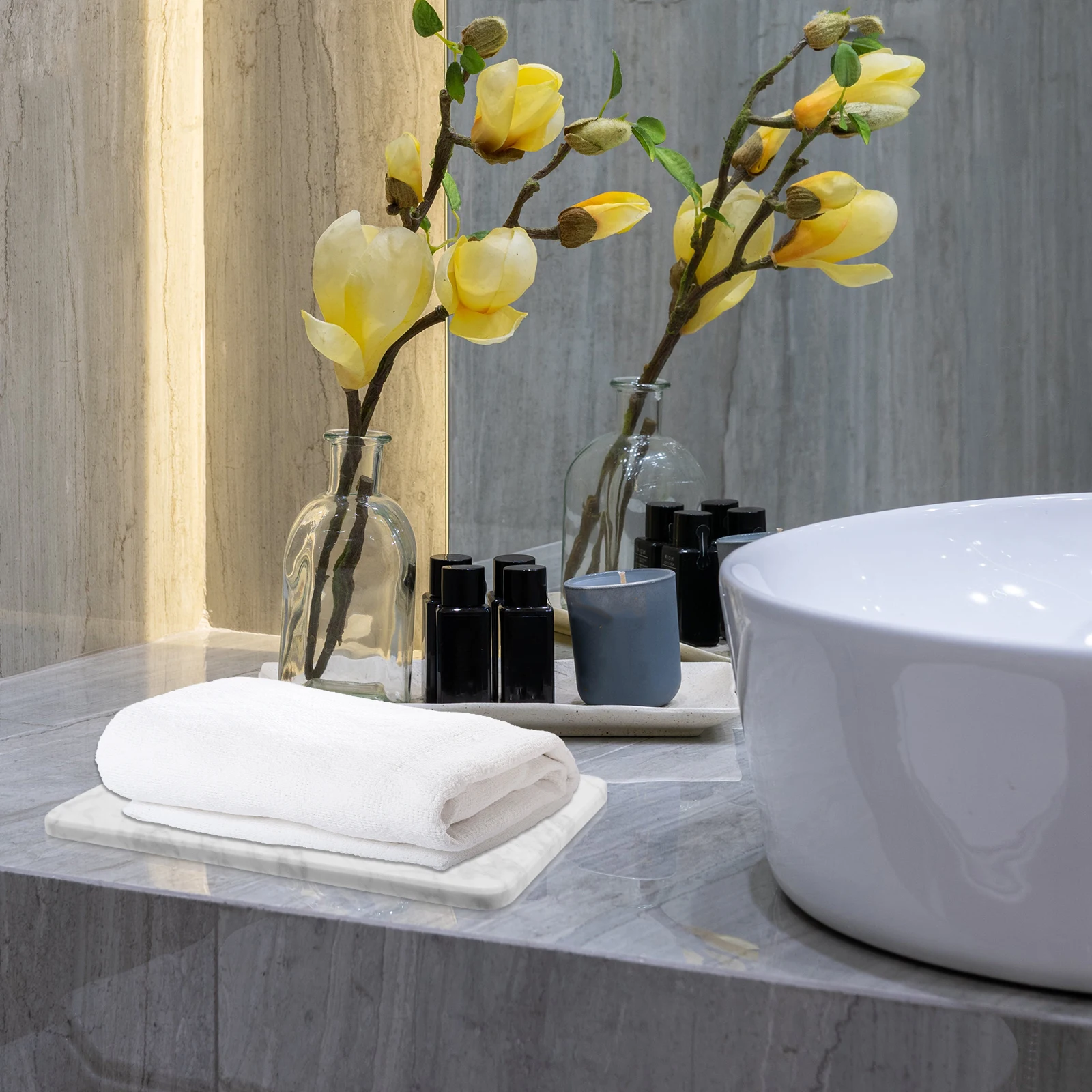 Natural White Marble Tray Bathroom Vanity Kitchen Countertop Organizer Non Slip Pads Storage Skincare Jewelry Perfume 
Natural White Marble Tray Bathroom Vanity Kitchen Countertop Organizer Non Slip Pads Storage Skincare Jewelry Perfume