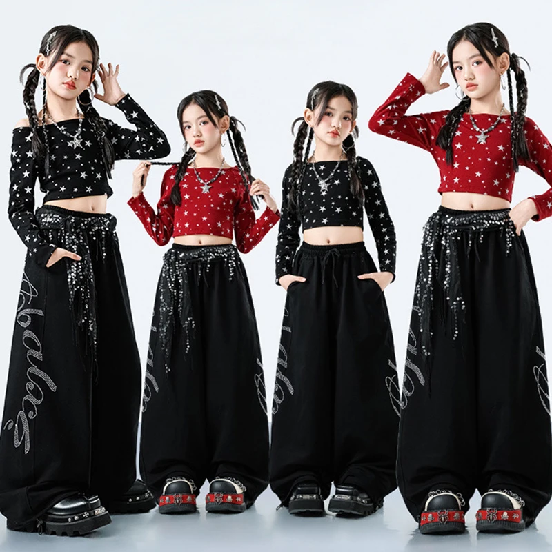 Детская одежда в стиле хип-хоп Kpop, укороченная футболка с длинными рукавами и красной звездой, черные повседневные спортивные штаны с камнями для девочек, костюм для уличных танцев, одежда
Детская одежда в стиле хип-хоп Kpop, укороченная футболка с длинными рукавами и красной звездой, черные повседневные спортивные штаны с камнями для девочек, костюм для уличных танцев, одежда