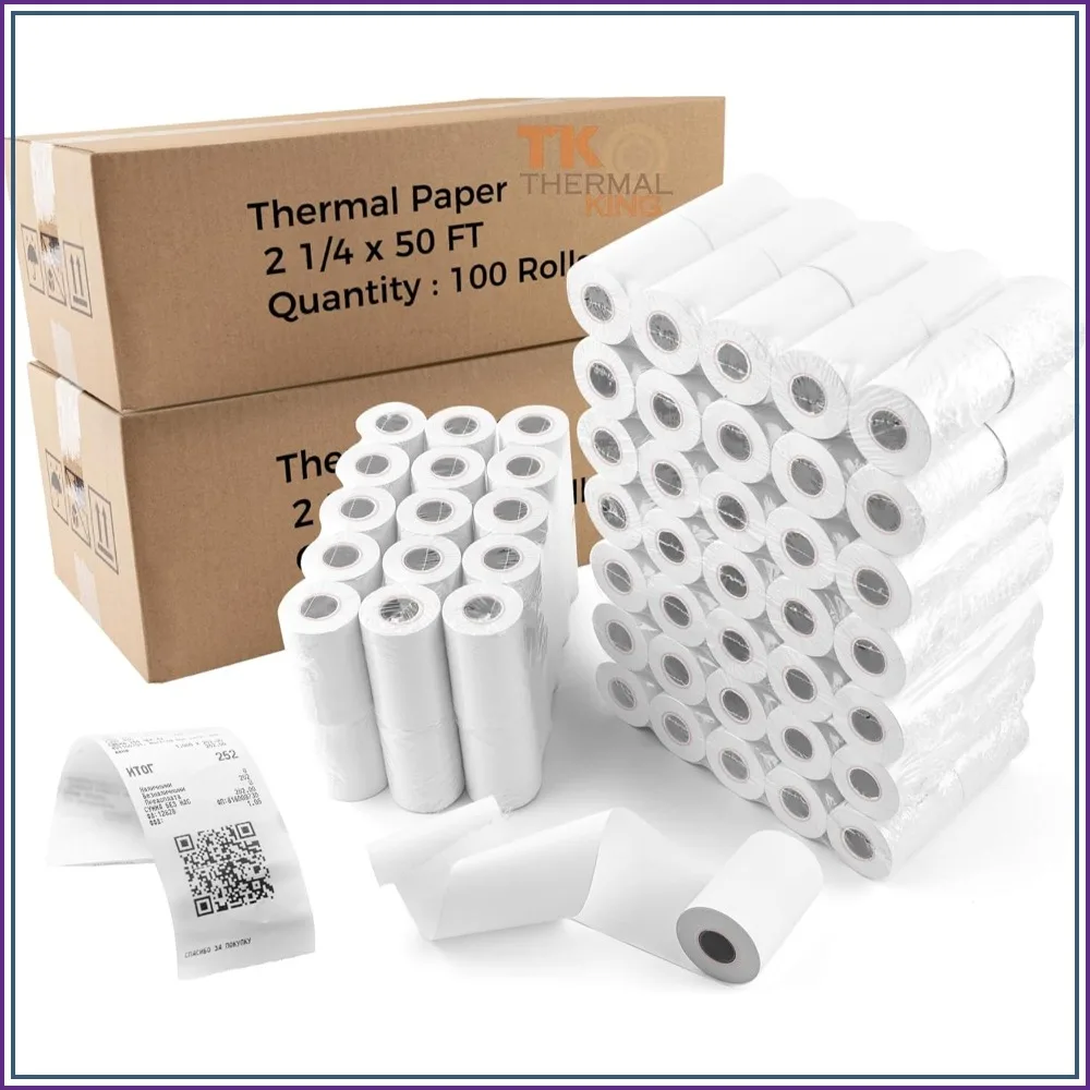 2 1/4" x 50' Thermal Receipt Paper, 200 Rolls, Cash Register & POS, Clear Print, End Warning
2 1/4" x 50' Thermal Receipt Paper, 200 Rolls, Cash Register & POS, Clear Print, End Warning