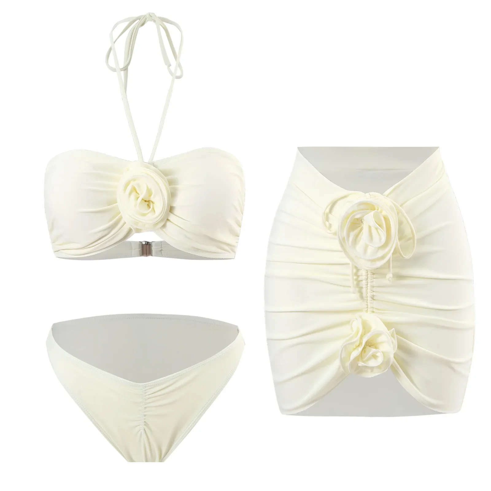 Sexy 3D Flower Bandeau Bikinis Sets Three Pieces with Flower Winkled Mini Skirt Padded Swimwear Female Bathing Suit Biquini
Sexy 3D Flower Bandeau Bikinis Sets Three Pieces with Flower Winkled Mini Skirt Padded Swimwear Female Bathing Suit Biquini
