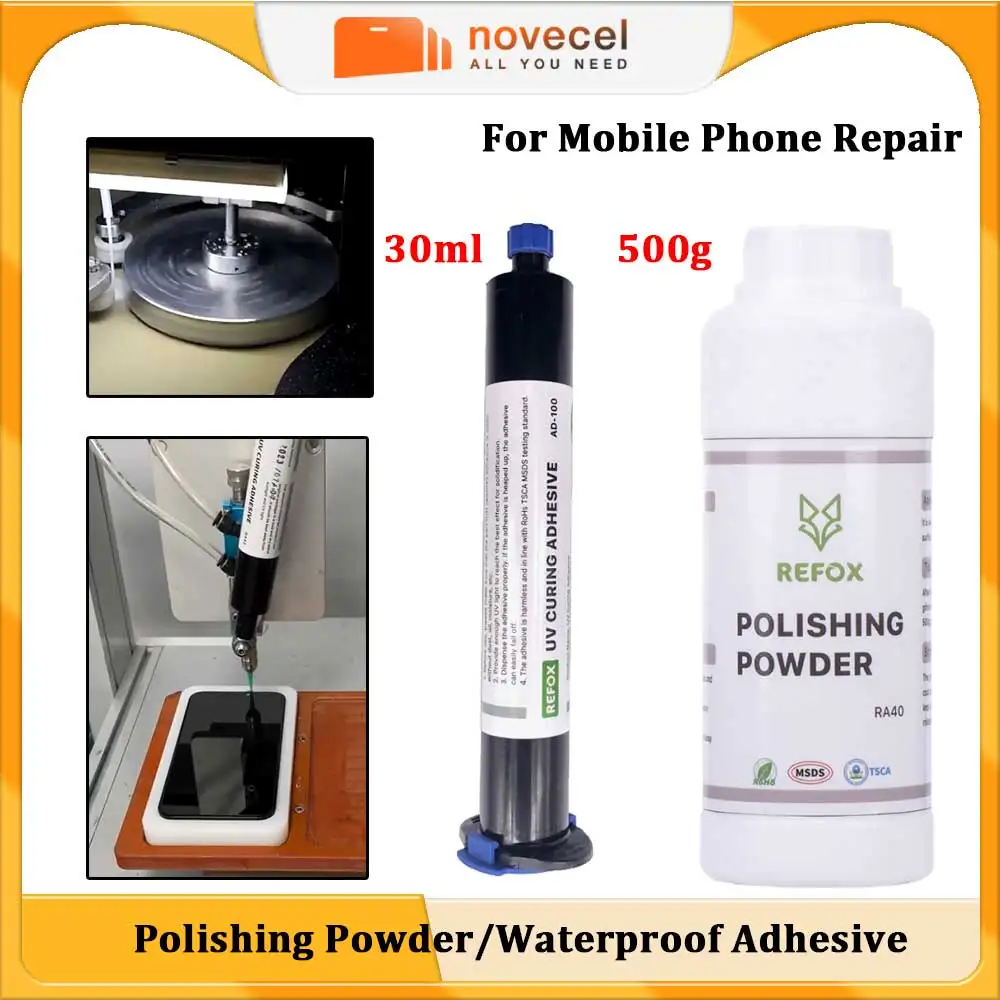 Refox Polishing Powder+Waterproof Adhesive for iPhone Samsung Watch LCD Screen Glass Refurbish Machine Mobile Phone Repair Tools