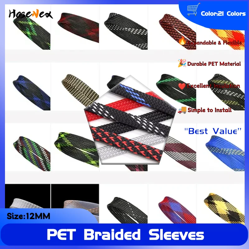 Professional 12mm Expandable PET Braided Sleeving 1-3M High-Density Cable Sleeve for Wire Harness Protection Insulation DIY
Professional 12mm Expandable PET Braided Sleeving 1-3M High-Density Cable Sleeve for Wire Harness Protection Insulation DIY