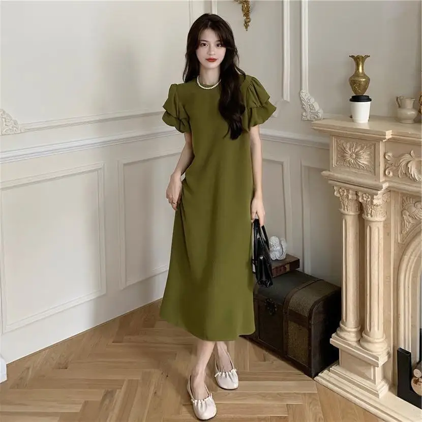 Summer 2024 Women's Loose Long Bubble Sleeve Dress Fashionable plus Size A-Line Midi Dress PVC Fabric Short Sleeve round Neck
Summer 2024 Women's Loose Long Bubble Sleeve Dress Fashionable plus Size A-Line Midi Dress PVC Fabric Short Sleeve round Neck