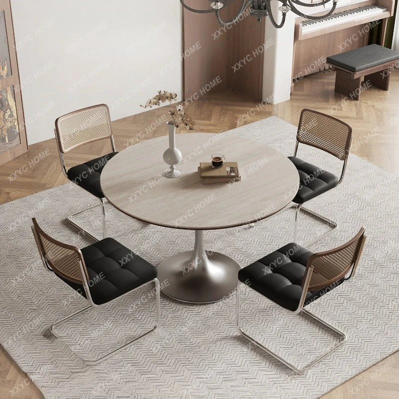 JTulip round table medieval travertine rock slab household small apartment round dining table and chair combination
JTulip round table medieval travertine rock slab household small apartment round dining table and chair combination
