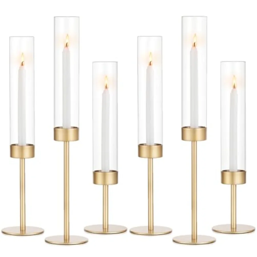 Glass Hurricane Candlestick Holders Gold - Set of 6 Taper Candle Holder Bulk Tall Clear Glass Cylinder Table Centerpiece Weddin
Glass Hurricane Candlestick Holders Gold - Set of 6 Taper Candle Holder Bulk Tall Clear Glass Cylinder Table Centerpiece Weddin