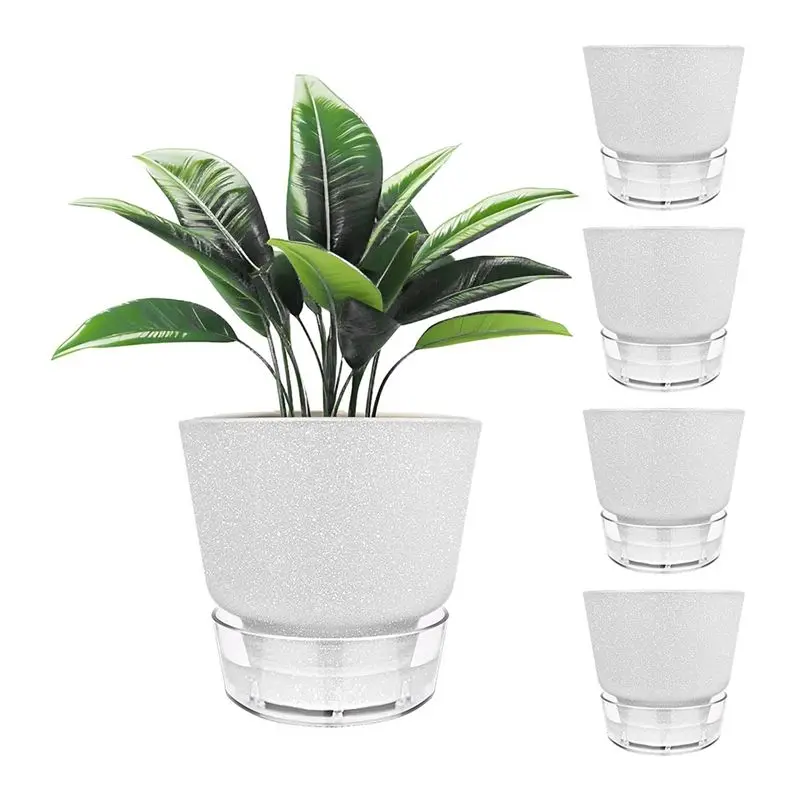 ABUH-Set Of 5 White Self-Watering Plant Pots, 6 Inch With Drainage System And Water Reservoir For Gardens And Patios
ABUH-Set Of 5 White Self-Watering Plant Pots, 6 Inch With Drainage System And Water Reservoir For Gardens And Patios