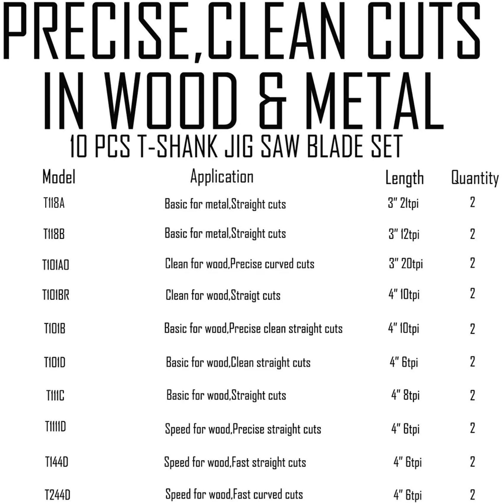 A59Z-40 Pcs T-Shank Jigsaw Blades Set, Jig Saw Blades Fits Most T Shank Jig Saw, Blades For Cutting Metal, Wood
A59Z-40 Pcs T-Shank Jigsaw Blades Set, Jig Saw Blades Fits Most T Shank Jig Saw, Blades For Cutting Metal, Wood