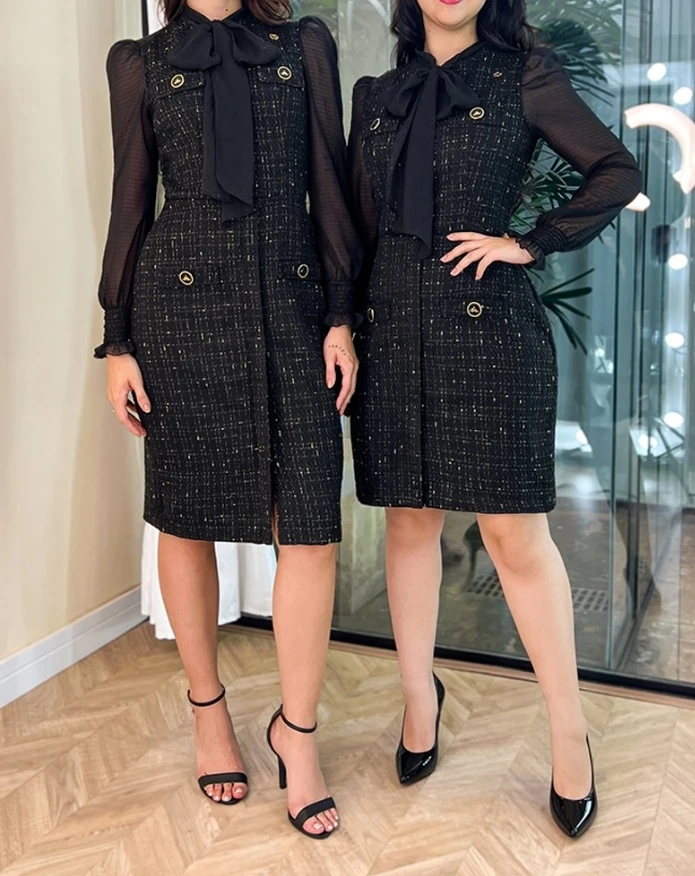 Women's Dress Elegant Work Outfit Plain Print Tie Neck Sheer Mesh Patch Frill Hem Long Sleeve Button Shirred Midi Pencil Dress
Women's Dress Elegant Work Outfit Plain Print Tie Neck Sheer Mesh Patch Frill Hem Long Sleeve Button Shirred Midi Pencil Dress